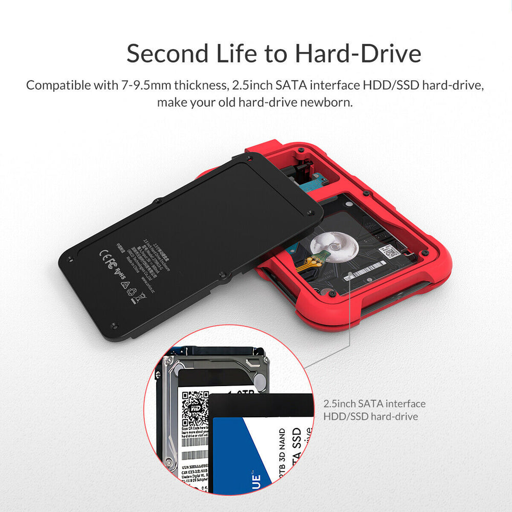 ORICO 2.5" Inch USB 3.0 SATA III SSD Hard Drive Enclosure Caddy Case Waterproof