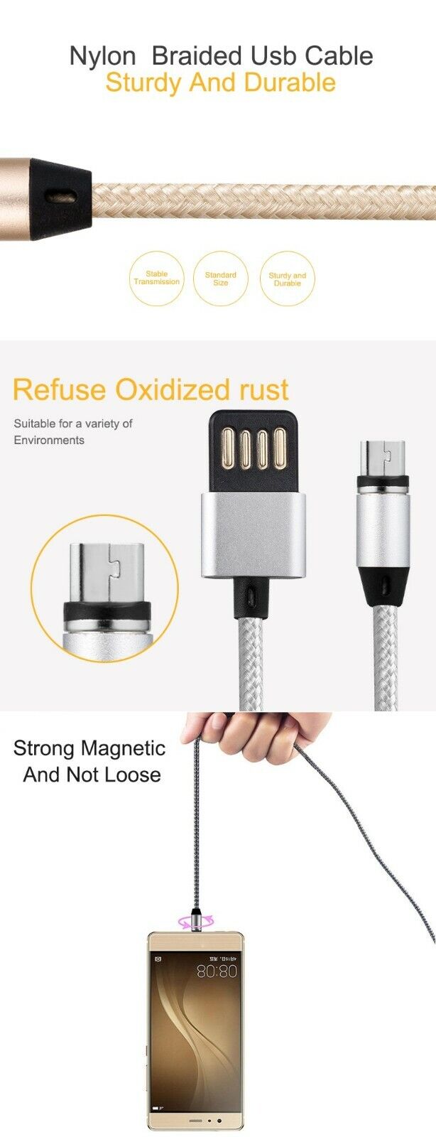 UK 3 in 1 LED Magnetic Fast Charging USB Cable - Type-USB C, Micro USB, iPhone