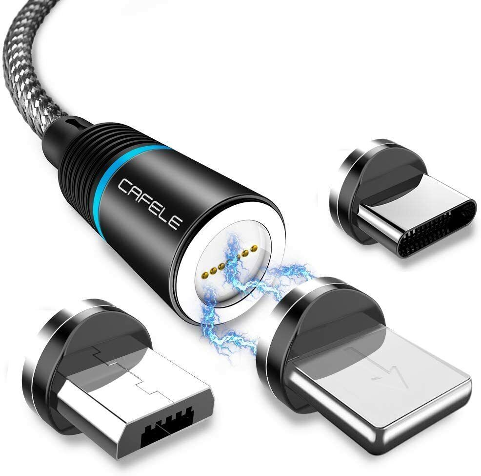 UK 3 in 1 LED Magnetic Fast Charging USB Cable - Type-USB C, Micro USB, iPhone