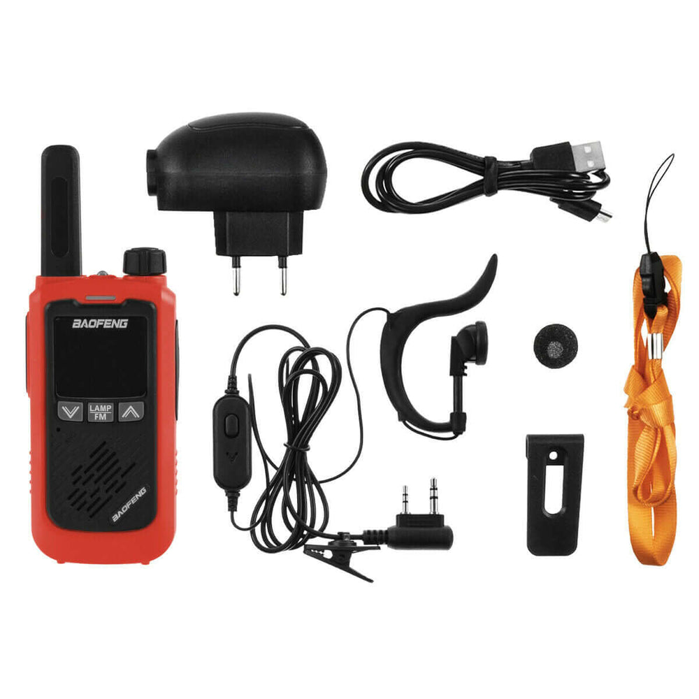 Rugby Radios UK Baofeng £30 UK Stock 2 x Baofeng MINI T17 2-way Walkie Talkie - free programming & Soft case Baofeng BF-T17 <5W Handheld Mini Two-Way Radio Walkie Talkie (UK) 400-470MHz / UV dual band / 16-channel / up to 3km communication / water resistant / USB rechargeable Details: 2 x Radios in a Soft Case with programming Rated voltage: 3.7V Charging method: 220V/24V/12V Working temperature: -20 to 50'C UV Dual band receiving and transmitting & VHF+UHF two-way walkie talkie. Quality PP material, scratc