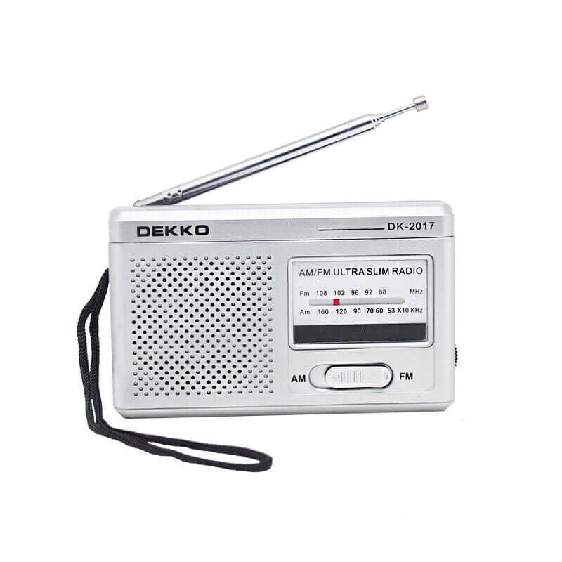 Rugby Radios UK DEKKO £6.75 UK Stock - DEKKO AM/FM - 2 Band Radio Pocket Rocket Radio POCKET ROCKET RADIO - 2 BAND AM/FM WITH BATTERY OR DC POWER SUPPLY FM - 88 - 108Mhz AM - 530-1600 Khz Battery supply is 2 x AA 1.5v batteries so 3v in total, there is also a 3v DC connector for power supply from the mains Headphone socket Good to go, and loud noise if you like it loud in the garden, office, shed, or out and about. It is 9.5cm x 5.8cm x 2.2cm in dimension.