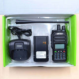 ANYTALK UV-83 marine and airband radio with charger, battery pack, and detachable antenna in packaging