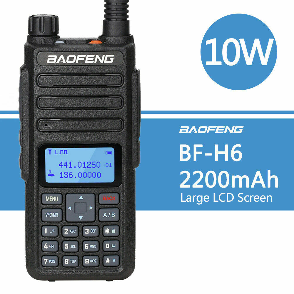 Baofeng BF-H6 VHF UHF radio with 2200mAh battery and large LCD screen for clear communication