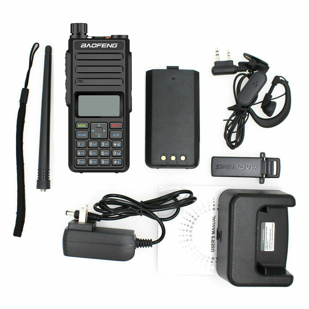 Baofeng BF-H6 VHF UHF radio with antenna, charger, battery, and accessories for amateur communication