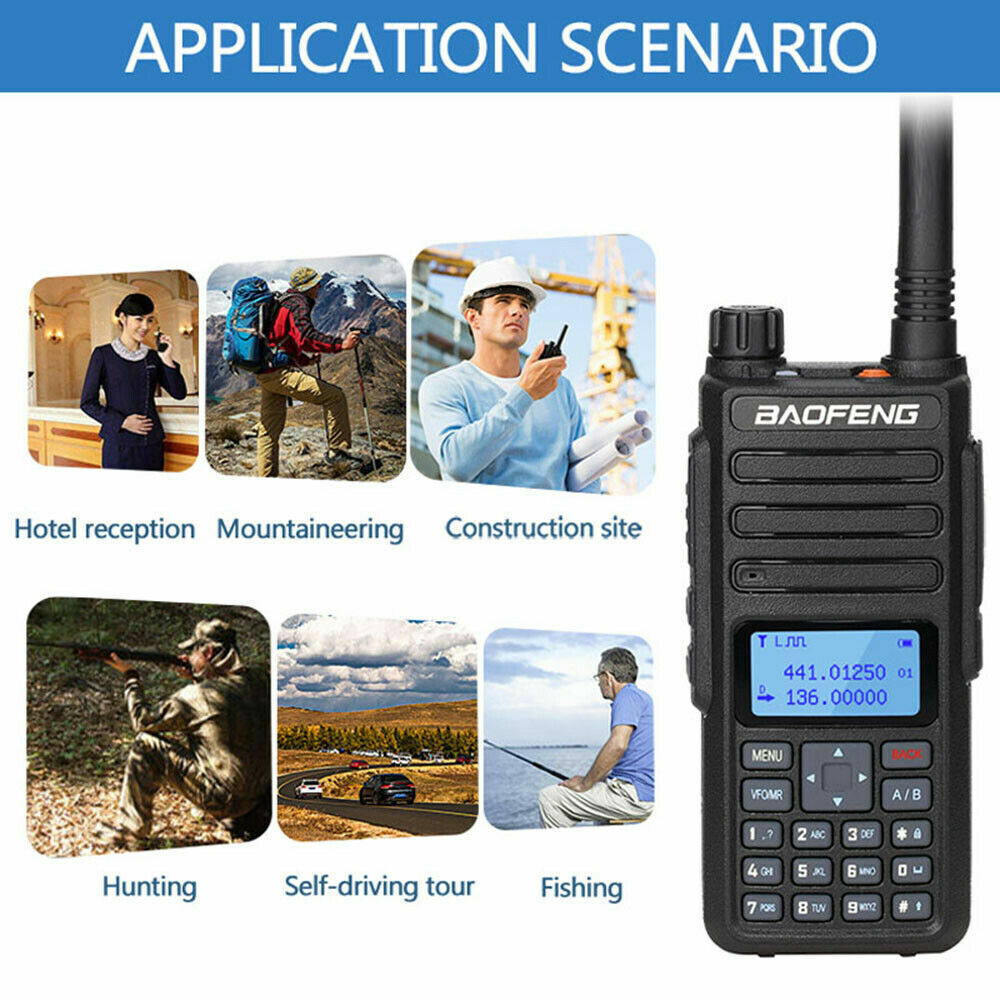 Baofeng BF-H6 VHF UHF radio with display and keypad, suitable for various outdoor activities