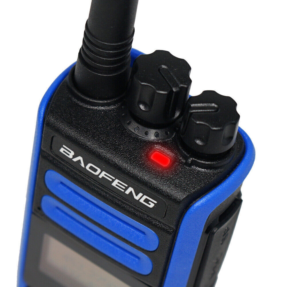 Baofeng BF-H7 dual band radio in blue featuring dual knobs and LED indicator for clear communication