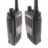 Two Baofeng DM-1702 DMR radio walkie talkies showing front and side views with keypad and antenna