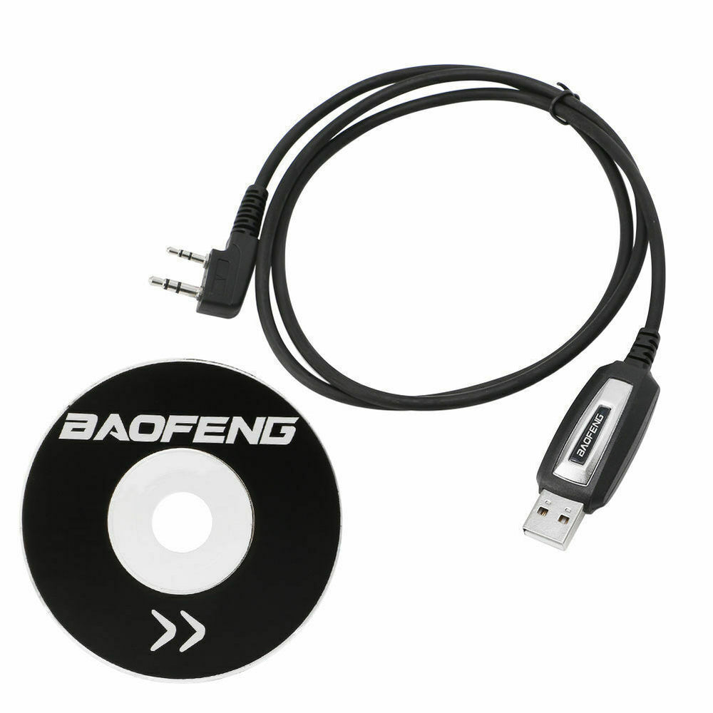 Baofeng programming cable with USB connector and software disc for easy radio setup