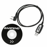 Baofeng programming cable with USB connector and software disc for easy radio setup