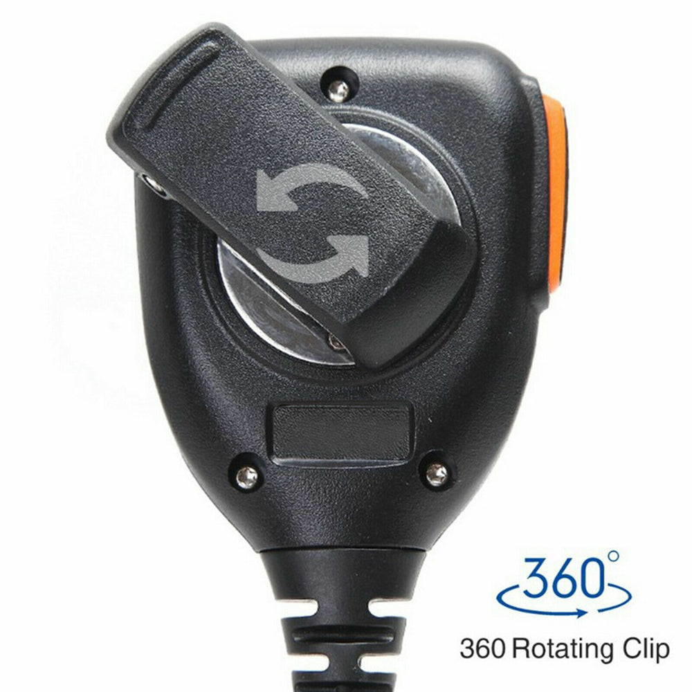 BaoFeng rainproof speaker mic with a 360-degree rotating clip for easy attachment and use