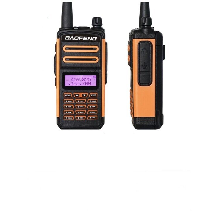 Baofeng TR-988UV triband radio in black and orange with display and keypad for clear communication