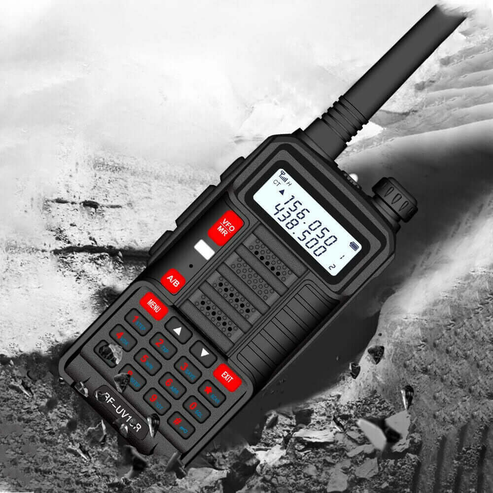 Baofeng UV-10R Plus two way radio with keypad and dual frequency display in black
