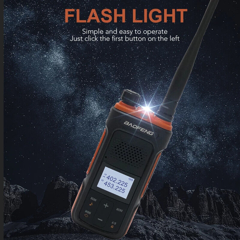 BaoFeng UV-11 walkie talkie featuring a built-in flashlight and easy-to-use controls for clear communication