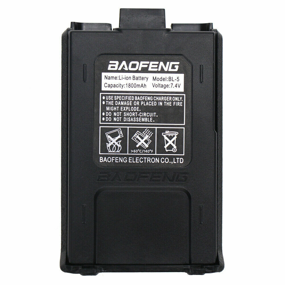 Baofeng UV-5R dual band radio lithium-ion battery with 1800mAh capacity and safety instructions