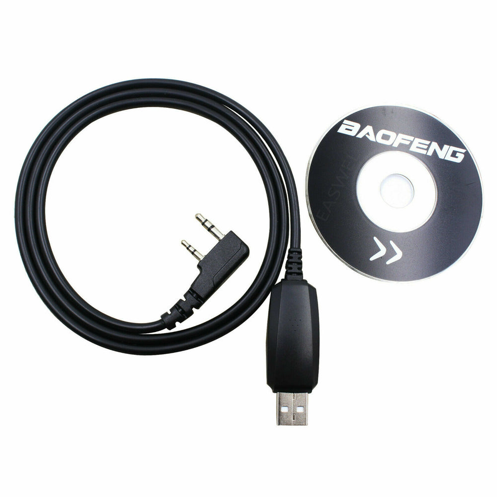 Baofeng UV-5R dual band radio programming cable with USB connector and installation CD for easy setup