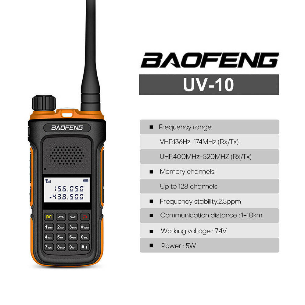 Baofeng UV10 two-way radio UK featuring LCD display and easy-to-use controls for seamless communication