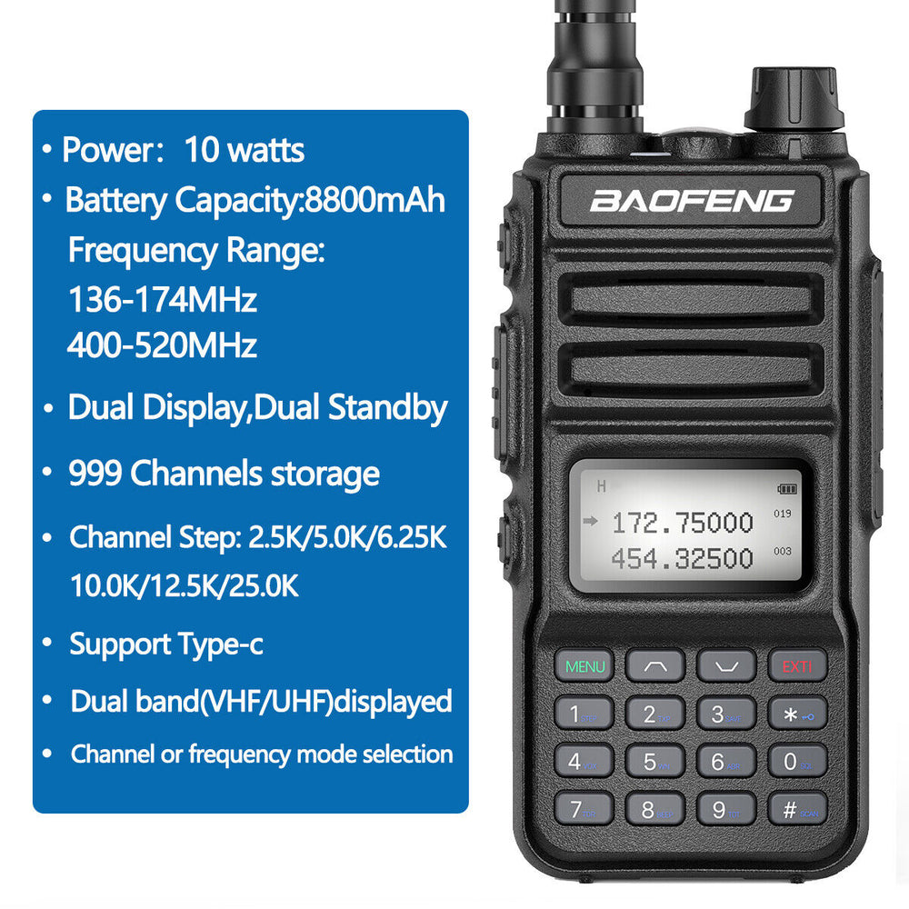 Baofeng UV15R handheld radio features dual display, 999 channels, and powerful 8800mAh battery capacity