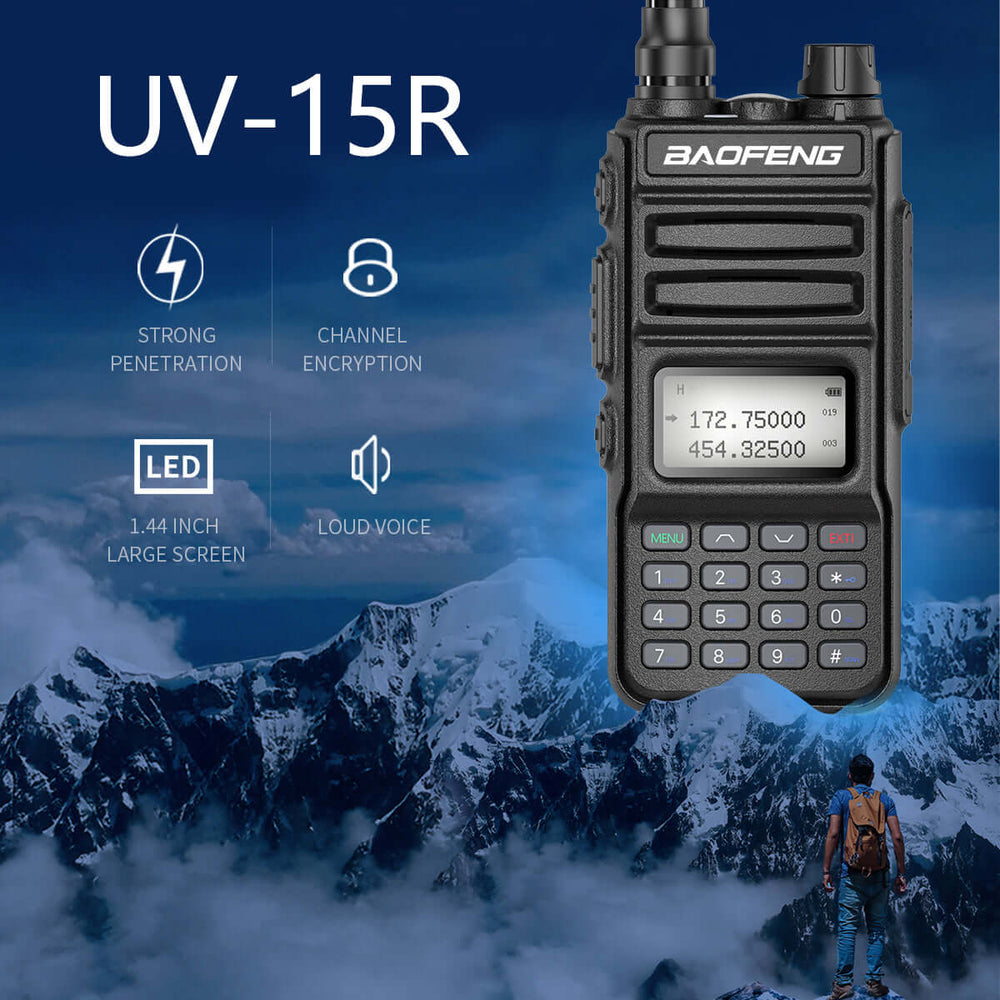 Baofeng UV15R full display radio with advanced features and programming software for effective communication