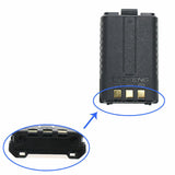 Baofeng UV5R replacement battery showing contacts and durable design for radio communication