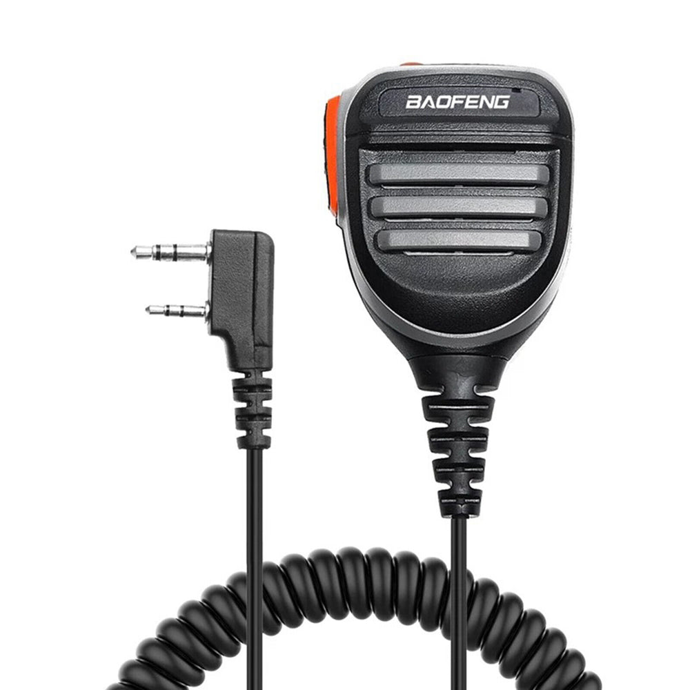 Baofeng water resistant speaker mic with coiled cable for clear communication in outdoor environments