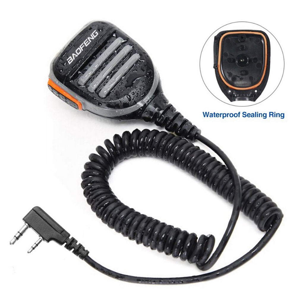 Baofeng water resistant speaker mic with coiled cable and waterproof sealing ring for reliable communication