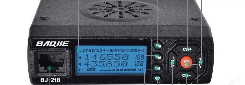 Baojie BJ-218 mobile radio UK with LCD display and control buttons for clear communication