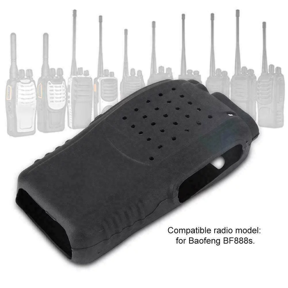 Black BF-888s silicone cover for radios providing protection and enhanced grip for Baofeng devices