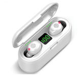 White OEM Bluetooth 5.0 wireless headphones with charging case and LED battery display