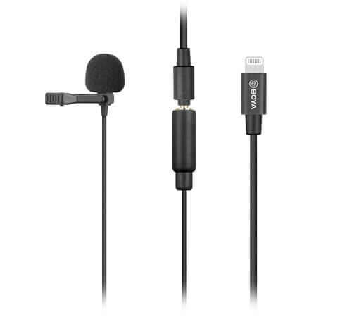 BOYA BY-M2 lavalier microphone for iPhone with clip-on design and Lightning connector