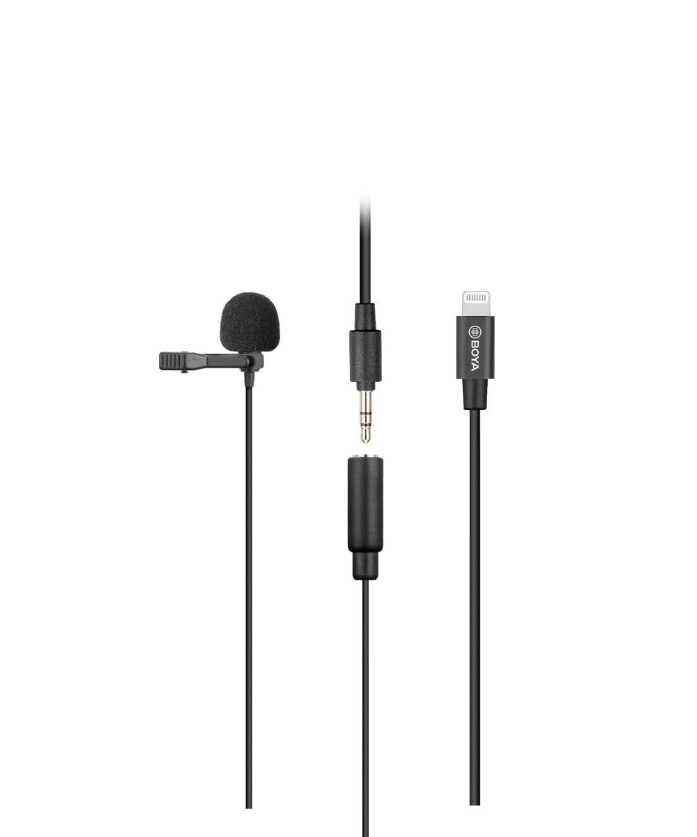 BOYA BY-M2 lavalier microphone for iPhone with sleek design and integrated Lightning connector