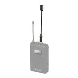 BOYA BY-UM2 mini microphone attached to a wireless transmitter for clear audio recording