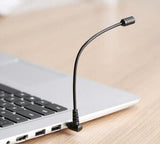 BOYA BY-UM4 flexible microphone connected to a laptop, ideal for clear audio recording
