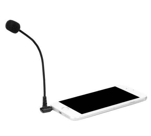 BOYA BY-UM4 flexible microphone connected to a smartphone for clear voice recording