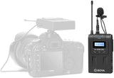 BOYA TX8 Pro Digital Wireless Transmitter with antenna and lavalier microphone for camera audio capture