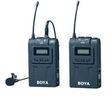 BOYA TX8 Pro wireless transmitter receiver set with clip-on microphone and dual antenna design