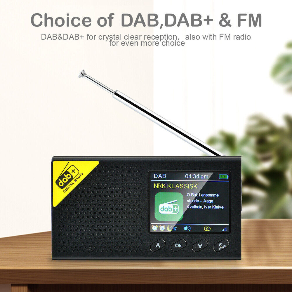 Unbranded DAB digital radio portable with clear display and telescopic antenna for versatile listening