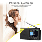 DAB digital radio portable with Bluetooth and headphone jack for personal listening enjoyment
