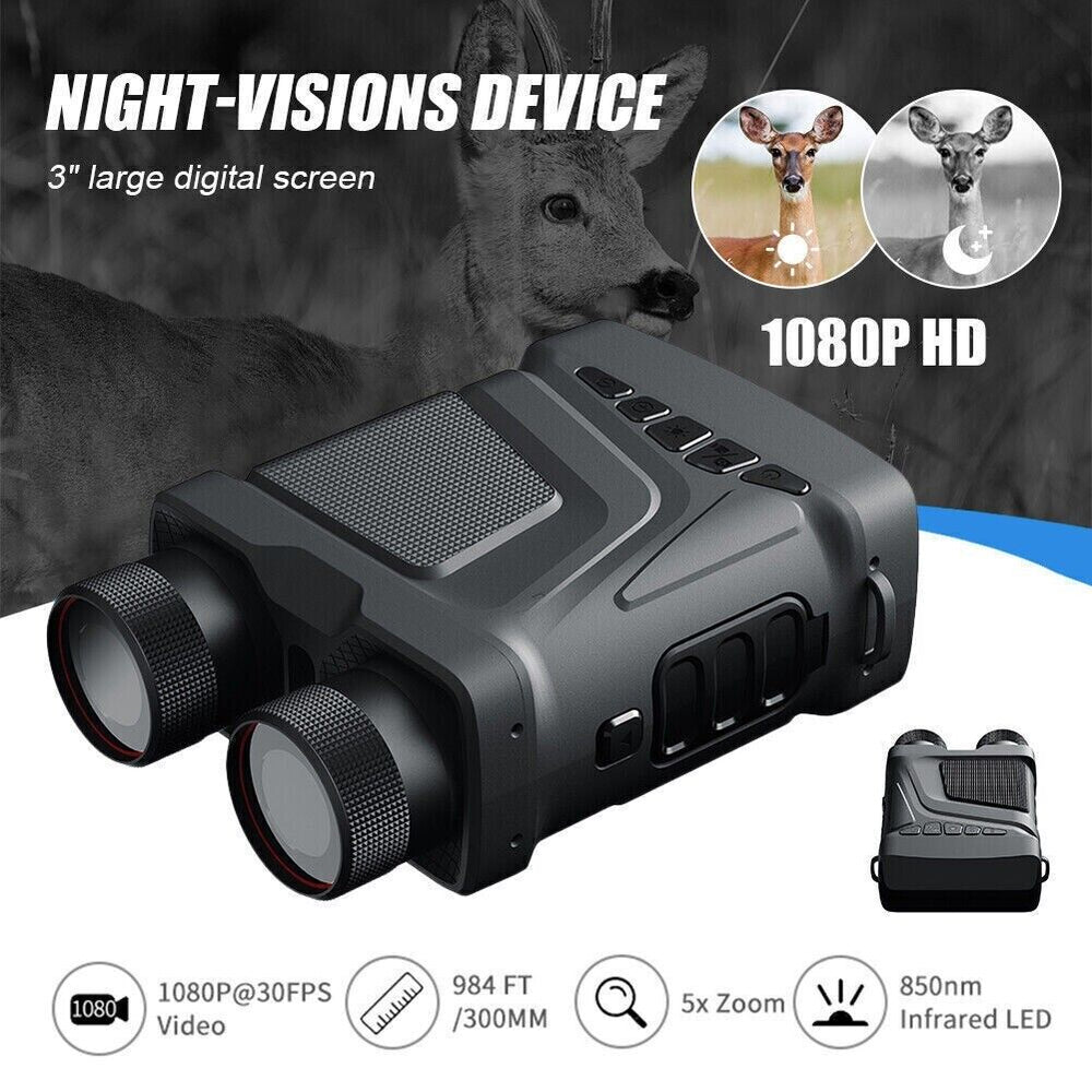 Unbranded digital night vision binoculars with 3 inch screen, 1080 HD, 5x zoom, and infrared LED