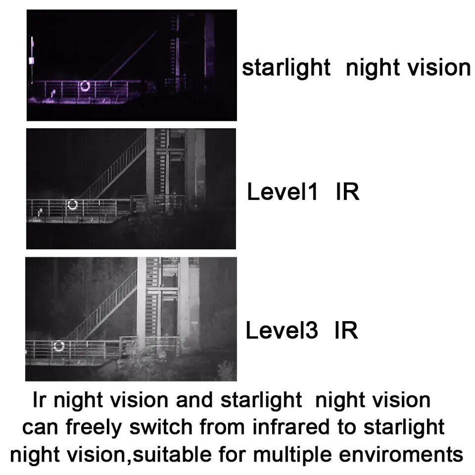 Images showing digital night vision monocular performance with starlight and infrared modes