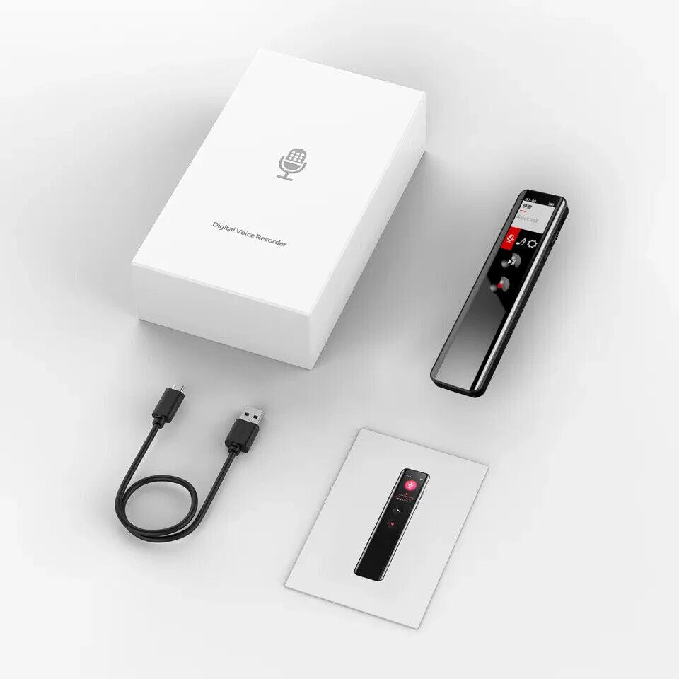 Unbranded digital voice recorder Bluetooth with accessories and packaging for easy audio recording
