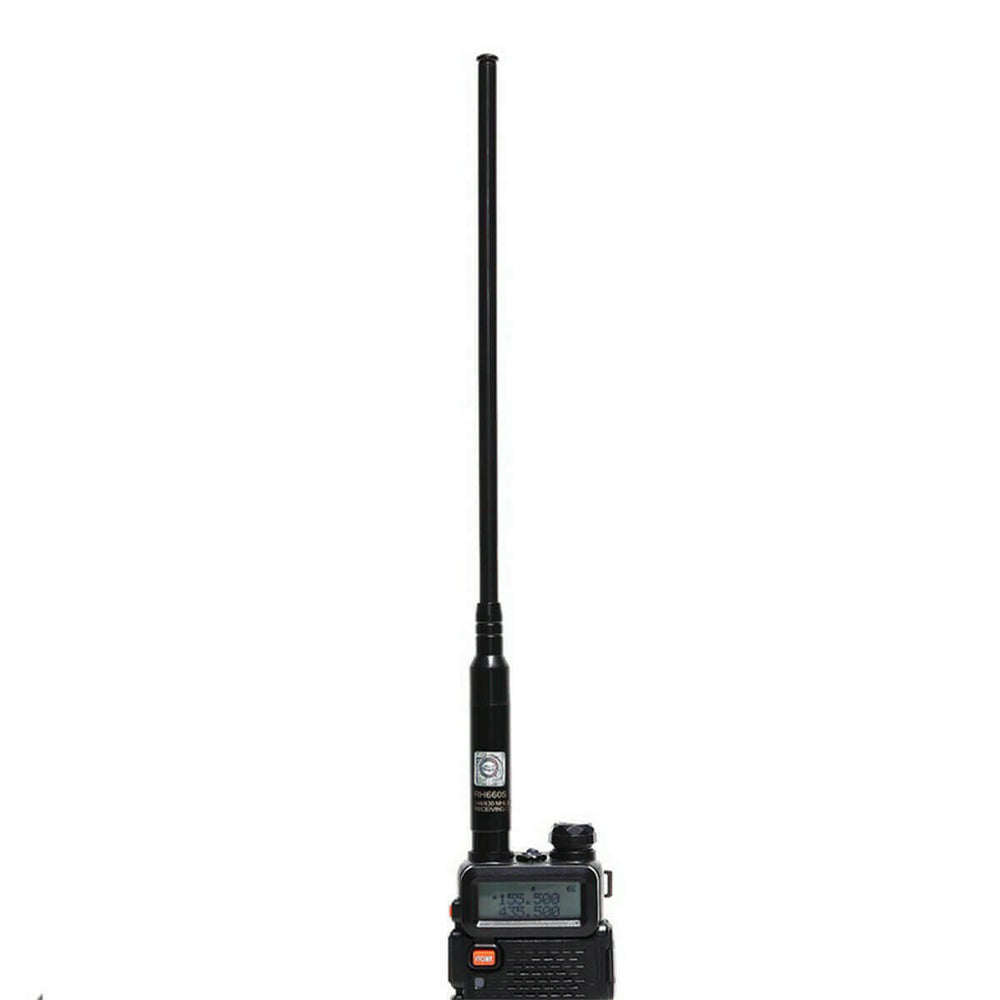 Nagoya dual band telescopic antenna UK mounted on a handheld radio for amateur communication