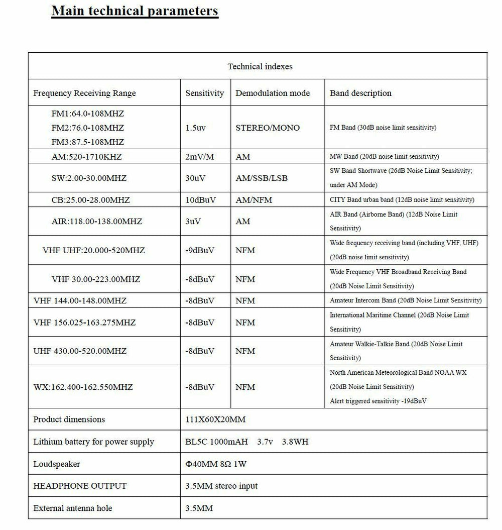 HanRongDa portable UHF VHF radio receiver with AM/FM capabilities and built-in speaker