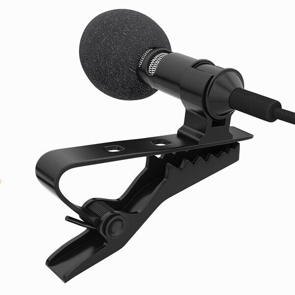 Black lapel mic for radio communication with clip design and windscreen for clear audio capture