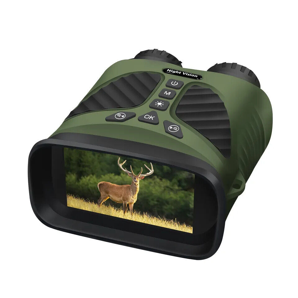 Unbranded night vision monocular UK with display showing a deer in a field for wildlife observation