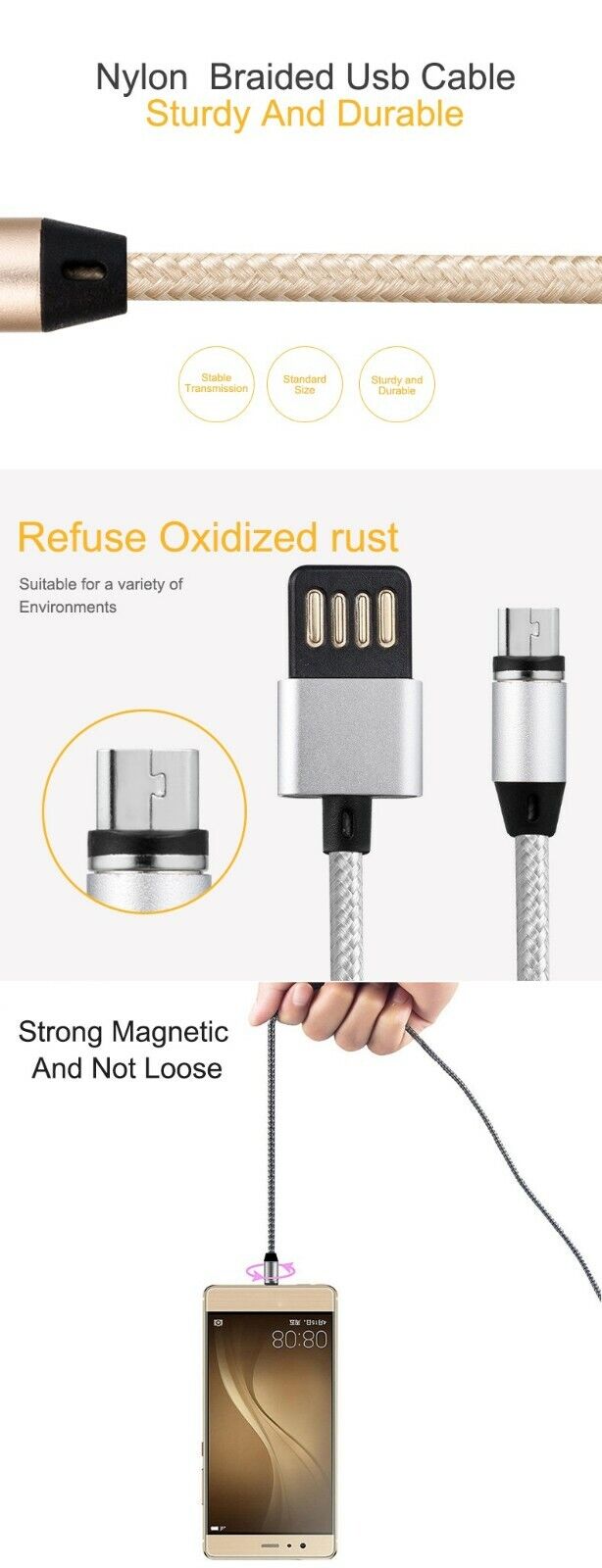 RUGBY RADIOS 3 in 1 magnetic charging cable UK with nylon braided design for durability and strong magnet
