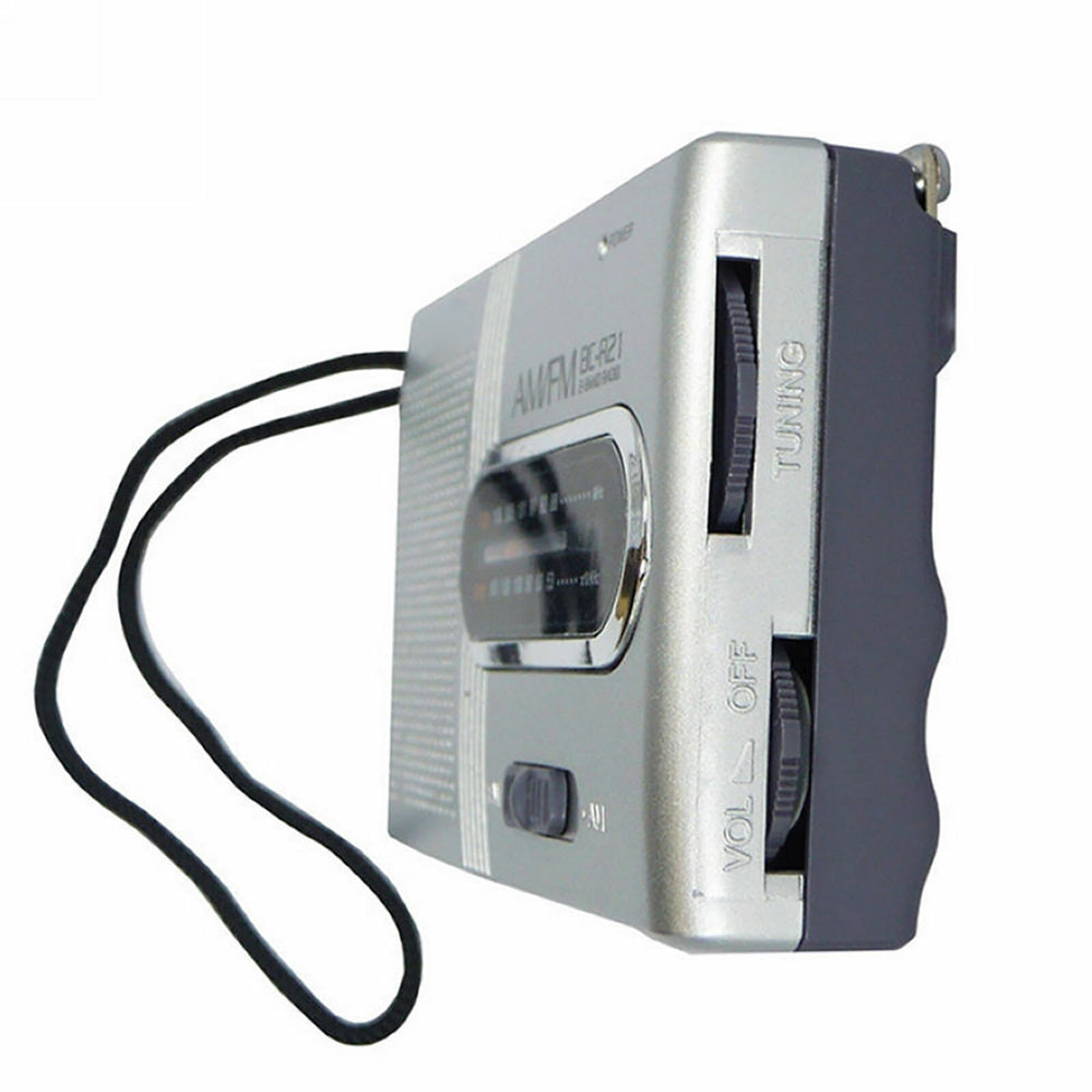 Indin portable AM FM pocket radio with tuning and volume controls for easy listening on the go