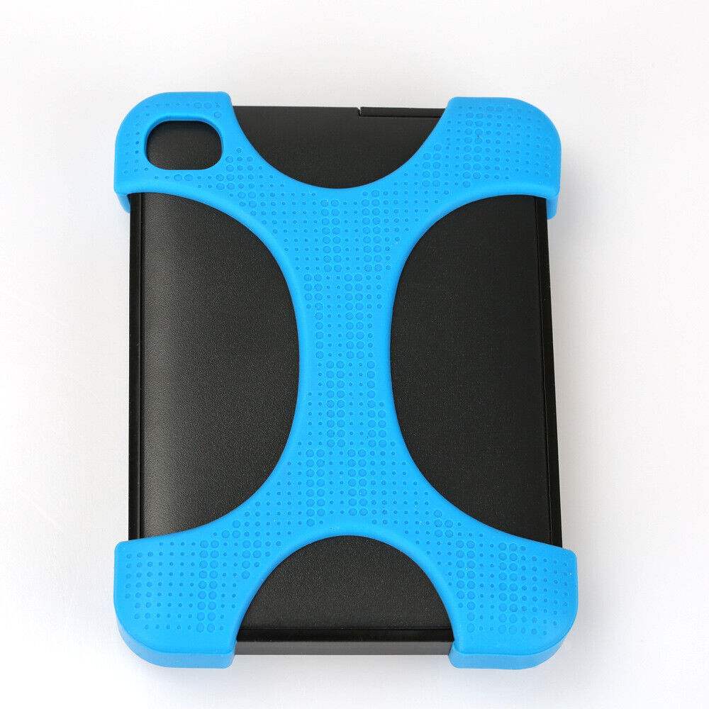 Blue rubber bumper for 2.5 inch hard drive providing protection and grip for safe handling