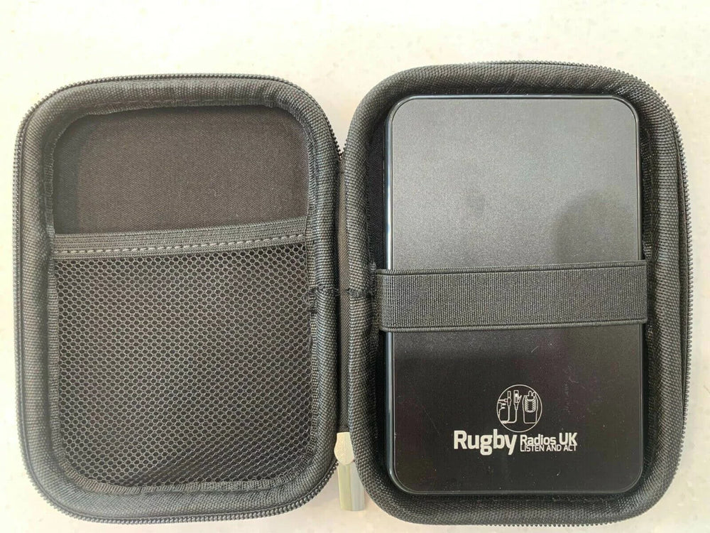 Black 2.5 inch external hard drive case with zip closure and mesh pocket for storage