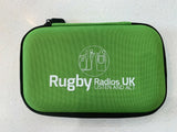 Green dustproof radio case for storing Rugby Radios UK with zip closure and durable design