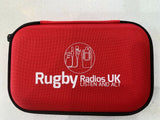 Red hard case for radios with Rugby Radios UK branding, designed as a dustproof radio case